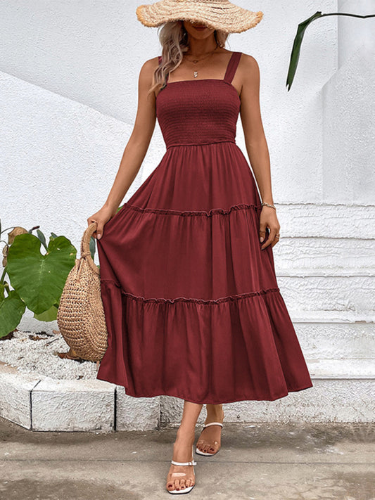 Strapless Solid Color Sleeveless Midi Dress – Romantic & Lightweight Rayon