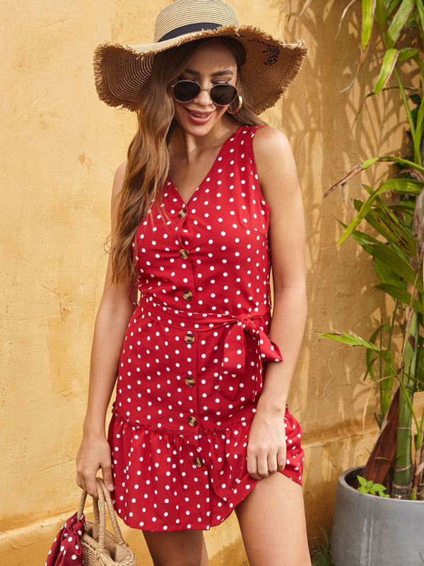 Sleeveless Polka Dot Sundress – Lightweight Spring-Summer Woven Dress