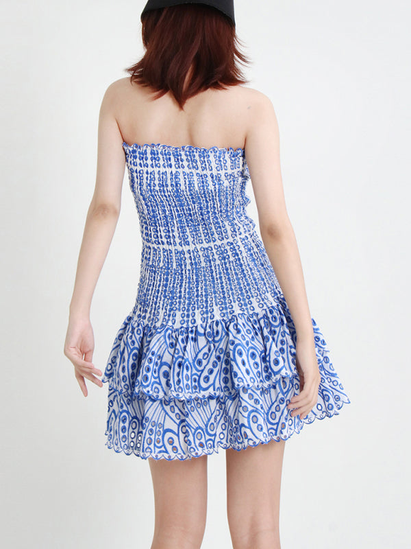 Strapless Ruffle Hem Embroidered Short Dress – Romantic Summer Style