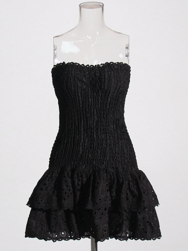 Strapless Ruffle Hem Embroidered Short Dress – Romantic Summer Style