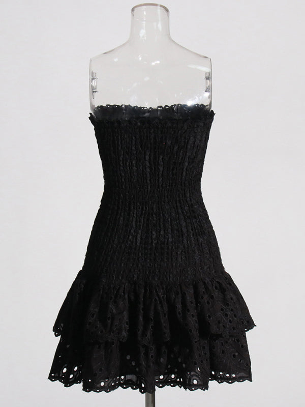 Strapless Ruffle Hem Embroidered Short Dress – Romantic Summer Style