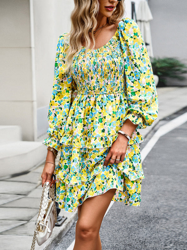 Floral V-Neck Long-Sleeved Dress – Lightweight Spring Summer Style