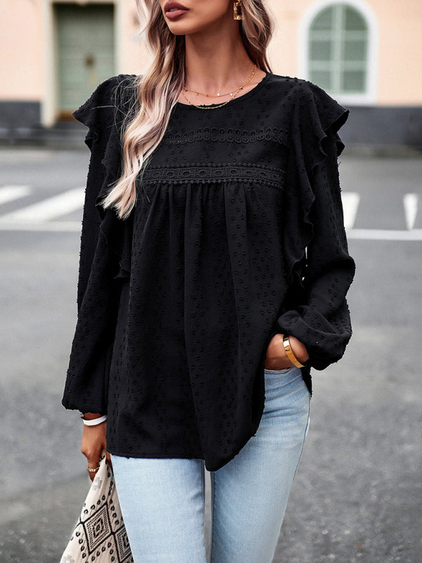 Ruffled Lace Long Sleeve Blouse