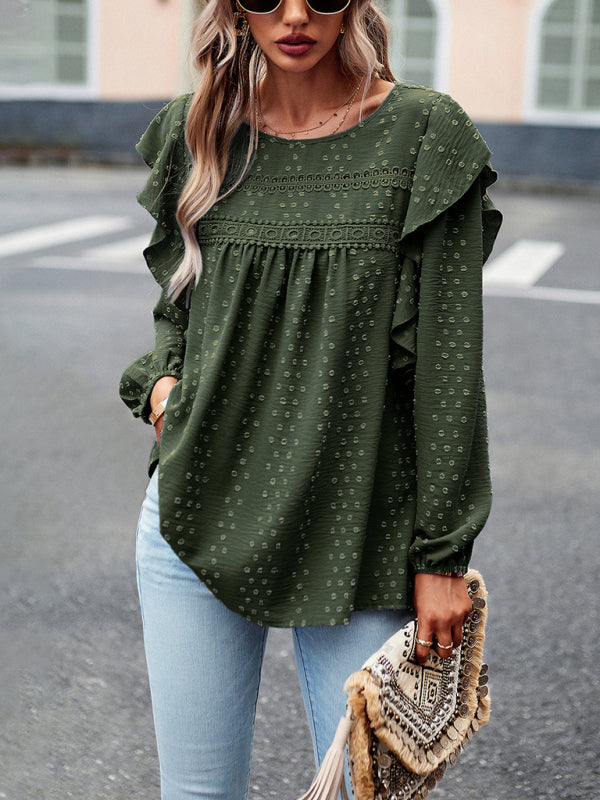 Ruffled Lace Long Sleeve Blouse