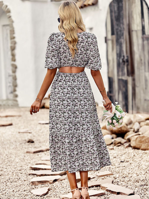 Printed Round Neck A-Line Dress – Romantic Fit for Spring & Summer