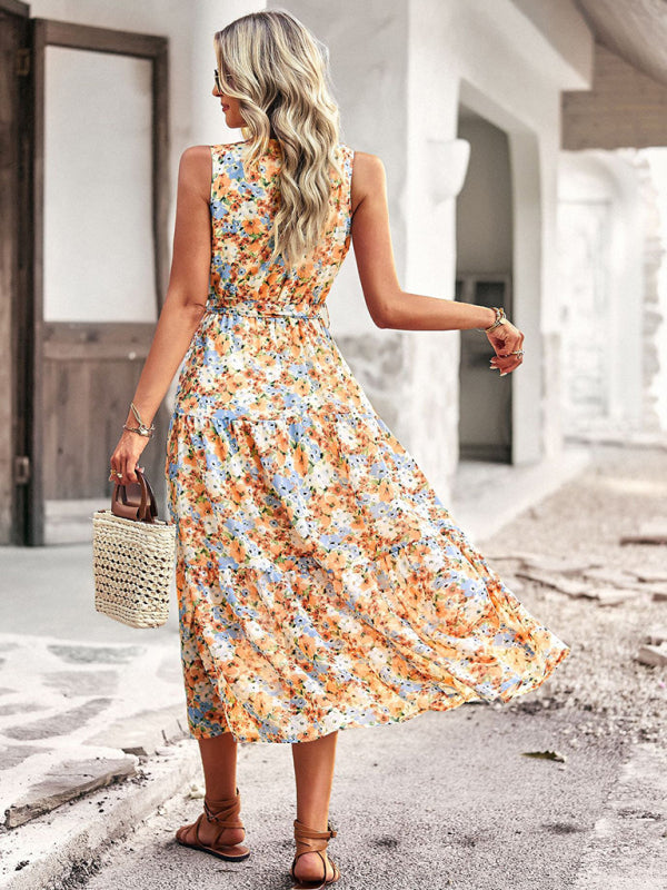 Romantic Sleeveless Resort Maxi Dress – Woven Polyester, No Pockets