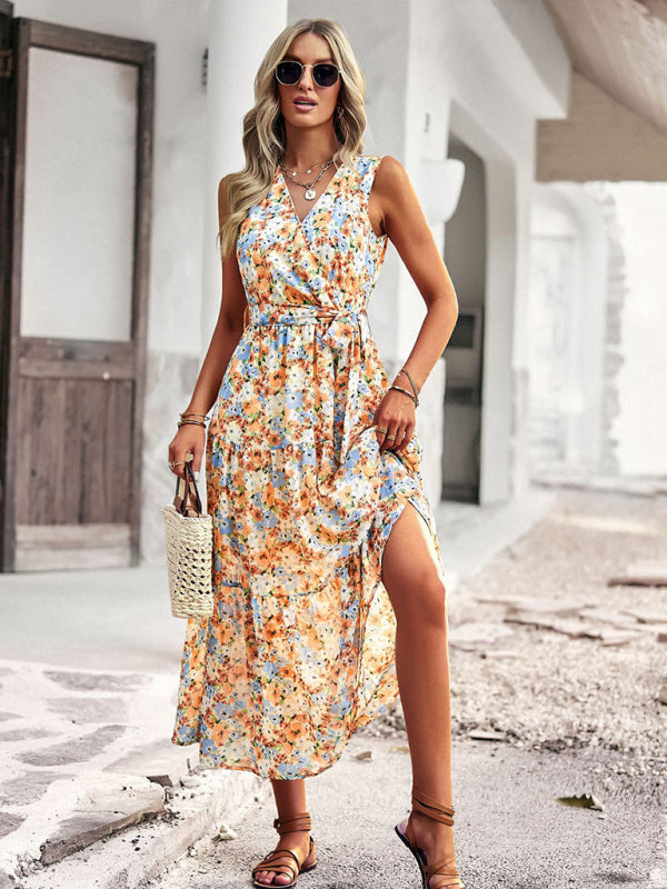 Romantic Sleeveless Resort Maxi Dress – Woven Polyester, No Pockets