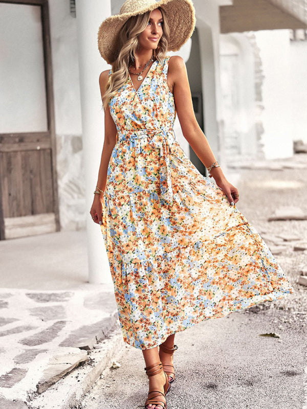 Romantic Sleeveless Resort Maxi Dress – Woven Polyester, No Pockets