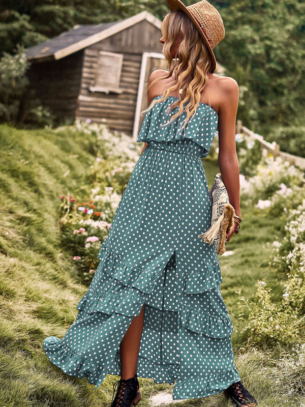 One-Shoulder Polka Dot Slit Maxi Dress – Romantic Spring-Summer Look
