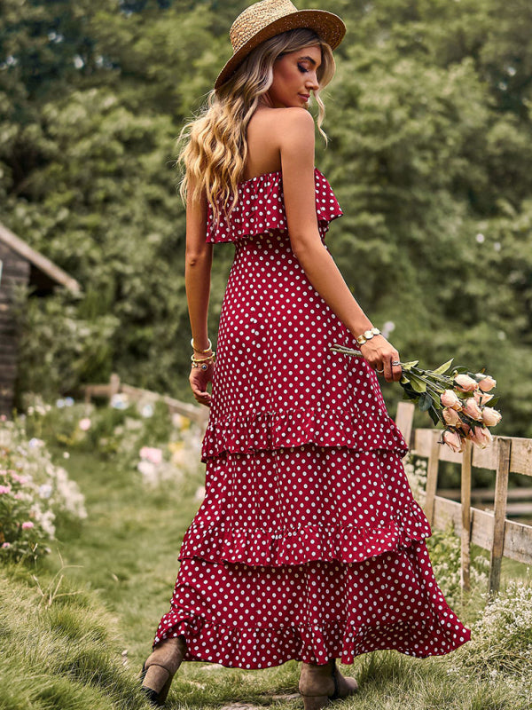 One-Shoulder Polka Dot Slit Maxi Dress – Romantic Spring-Summer Look