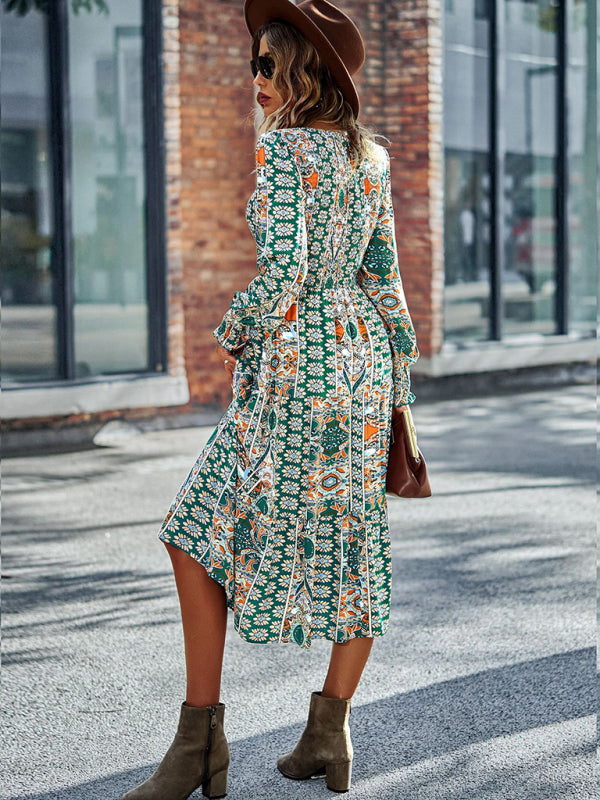 Bohemian Swing Maxi Dress – Round Neck, Woven Polyester, Spring & Autumn Style