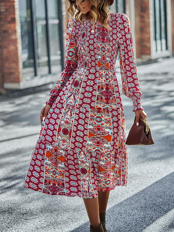 Bohemian Swing Maxi Dress – Round Neck, Woven Polyester, Spring & Autumn Style