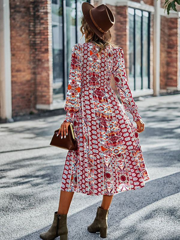 Bohemian Swing Maxi Dress – Round Neck, Woven Polyester, Spring & Autumn Style