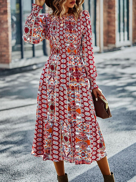 Bohemian Swing Maxi Dress – Round Neck, Woven Polyester, Spring & Autumn Style