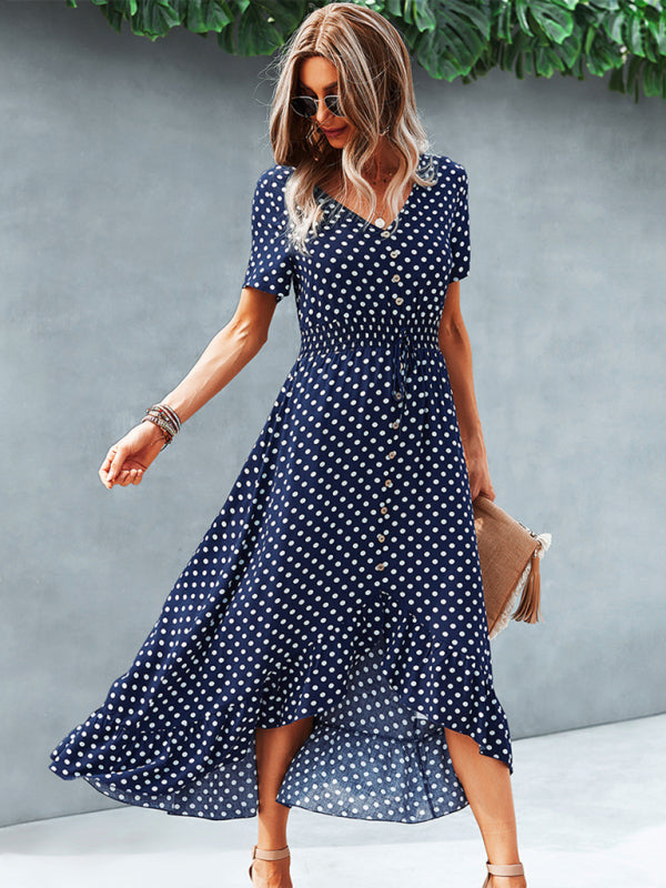 Polka Dot High-Low Swing Dress – Romantic Rayon Skater Style