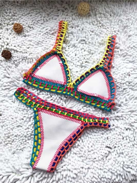 Handwoven Black & Gold One-Piece Swimsuit – Colorful Knit Design