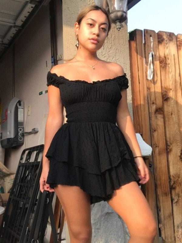 Romantic Pleated Sleeve Cake Skirt Dress – Fitted Waist & Irregular Hem