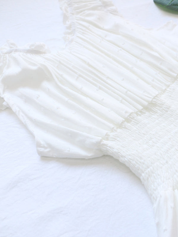 Romantic Pleated Sleeve Cake Skirt Dress – Fitted Waist & Irregular Hem