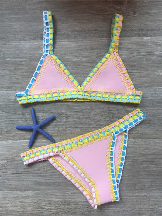 Hand-Crocheted Boho Bikini Set – Knit Panel, Two-Piece Swimsuit