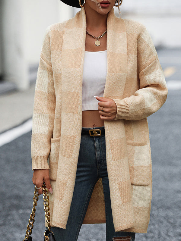 Women's Plaid Knit Colorblock Cardigan