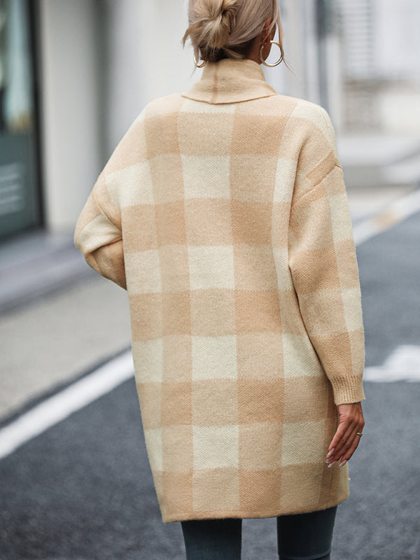 Women's Plaid Knit Colorblock Cardigan