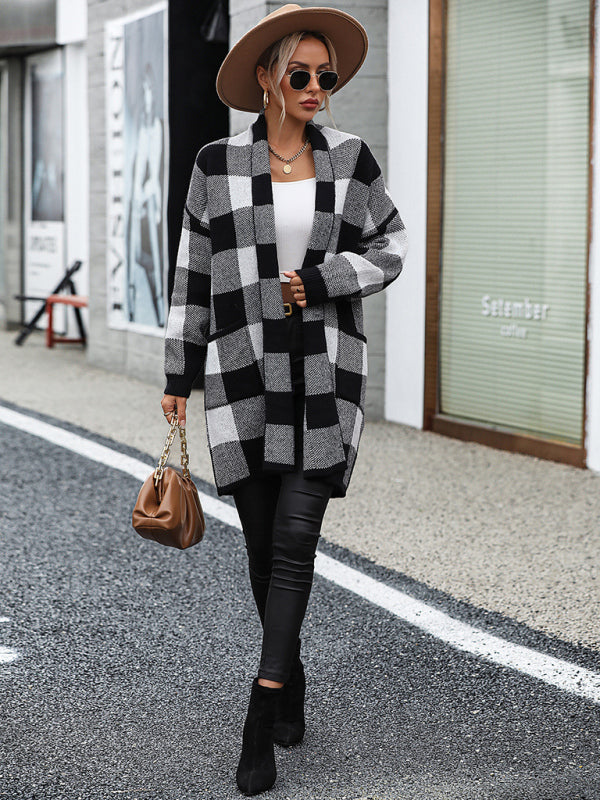 Women's Plaid Knit Colorblock Cardigan