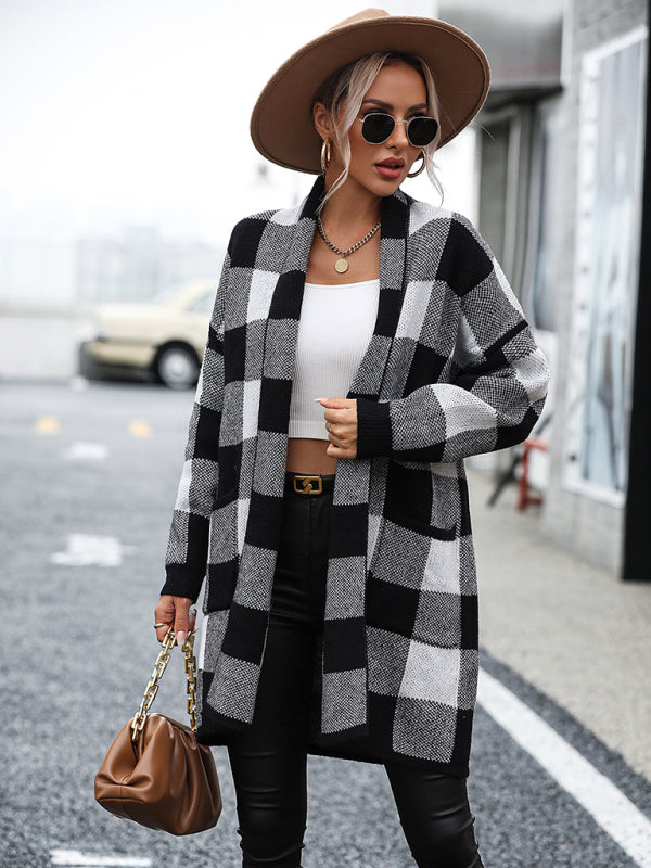 Women's Plaid Knit Colorblock Cardigan