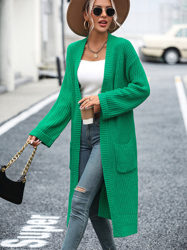 Women's Knit Pocket Sweater Coat Green