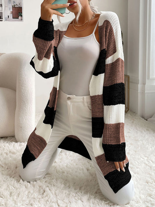 Women's Colorblock Knit Sweater Jacket Brown