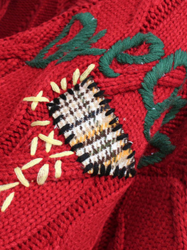 Вязаный укороченный кардиган с вышивкой и накладными карманами