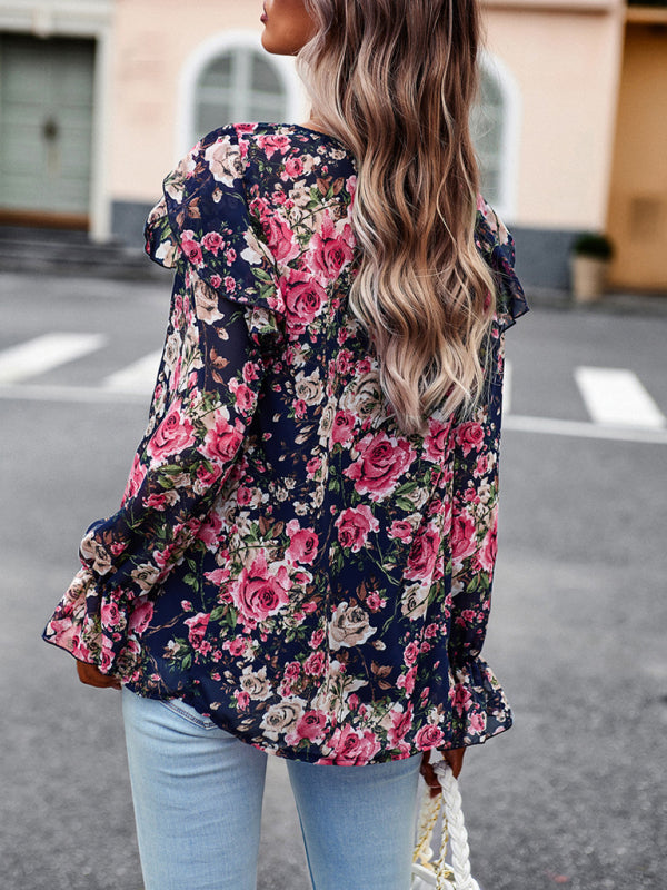 Camisa elegante de manga larga con flores – Smiling Maria
