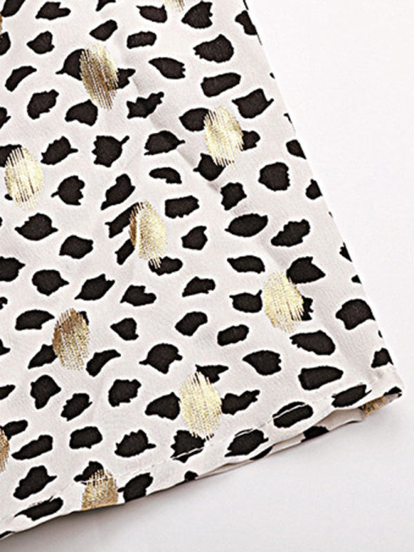 Long-Sleeve Polka Dot Ruffle Shirt with Metallic Accents