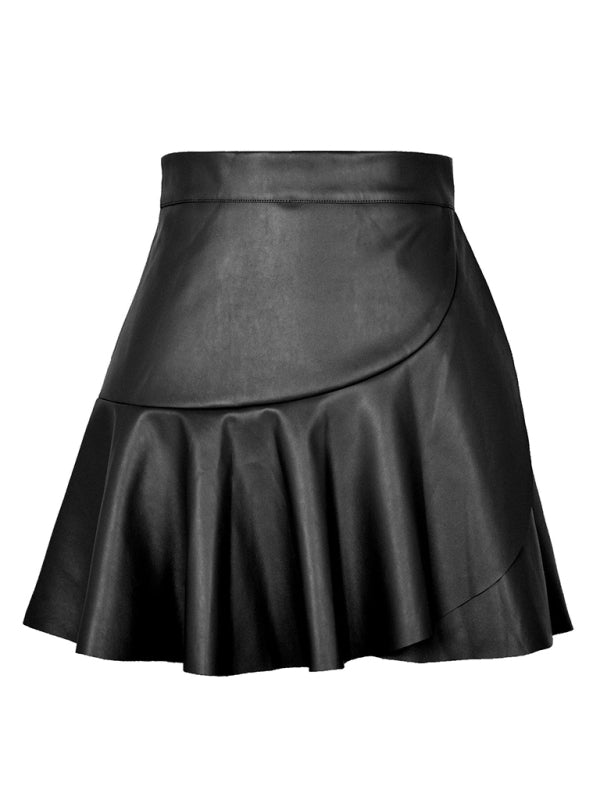 High Waist Ruffle Faux Leather Skirt – Smiling Maria