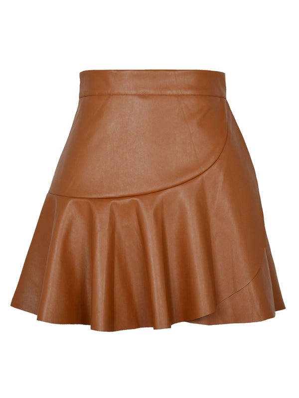 High Waist Ruffle Faux Leather Skirt – Smiling Maria