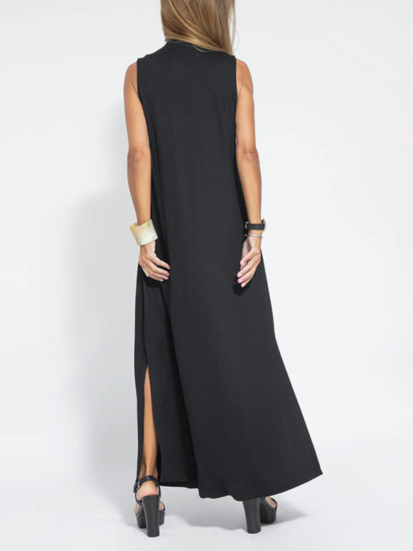 Solid V-Neck Pullover Midi Dress – Casual Knit Style for All Seasons