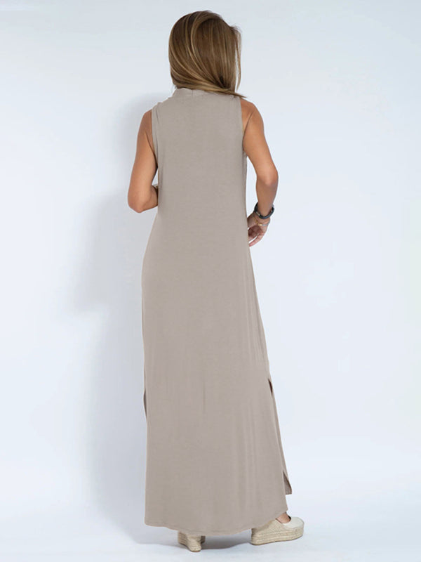 Solid V-Neck Pullover Midi Dress – Casual Knit Style for All Seasons