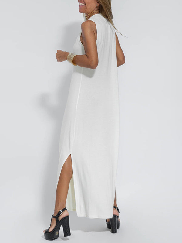 Solid V-Neck Pullover Midi Dress – Casual Knit Style for All Seasons