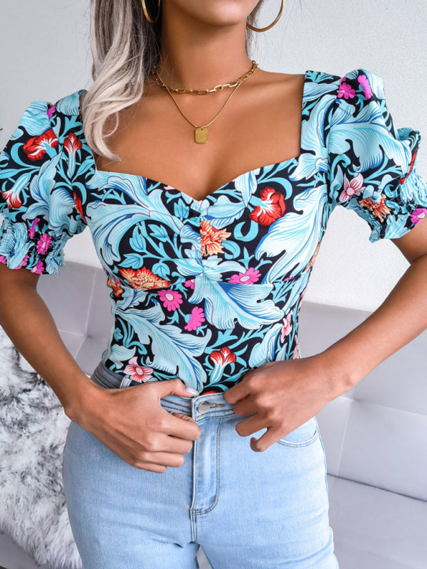 Floral Chiffon Square Neck Blouse for Women