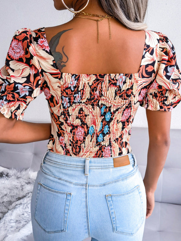 Floral Chiffon Square Neck Blouse for Women