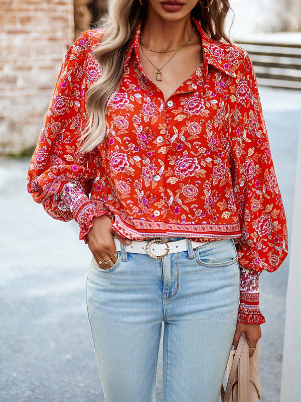 Women's Printed Long Sleeve Casual Vacation Top