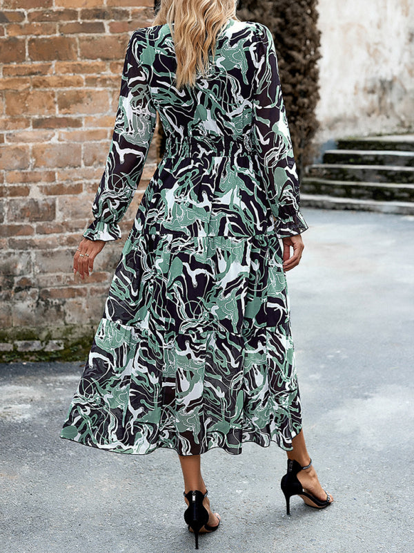 Romantic Printed V-Neck Maxi Dress – Lightweight Vacation Style