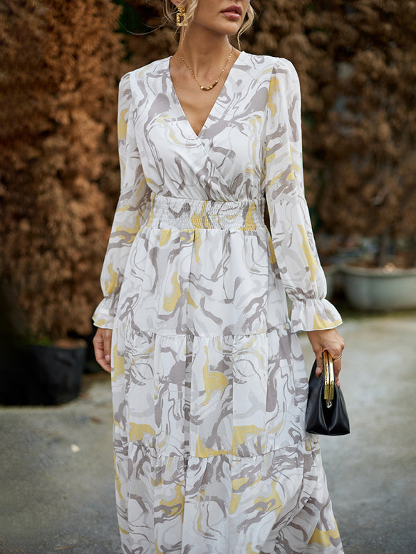 Romantic Printed V-Neck Maxi Dress – Lightweight Vacation Style