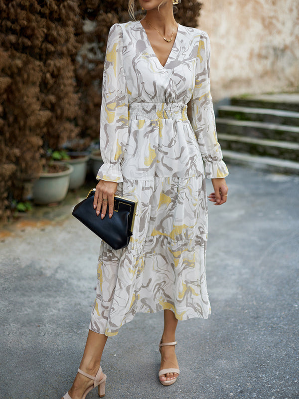 Romantic Printed V-Neck Maxi Dress – Lightweight Vacation Style