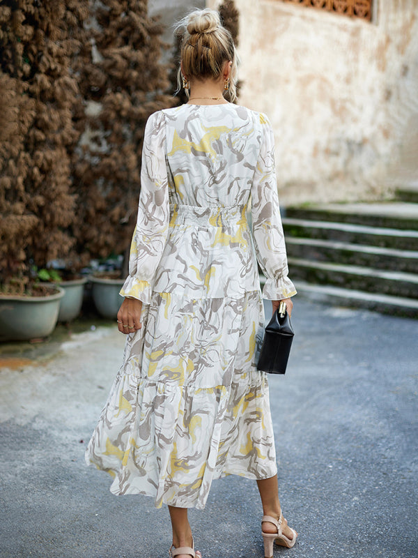 Romantic Printed V-Neck Maxi Dress – Lightweight Vacation Style