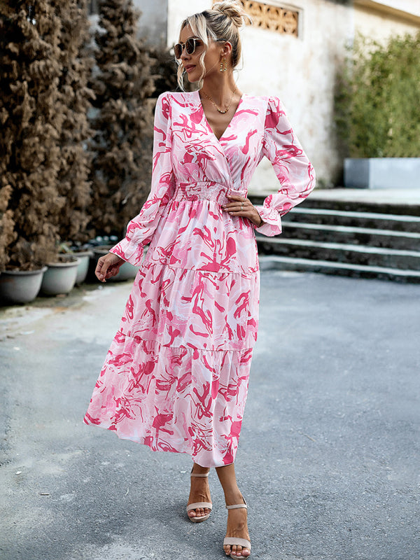 Romantic Printed V-Neck Maxi Dress – Lightweight Vacation Style