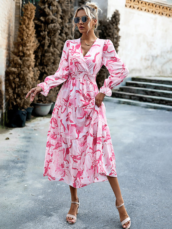 Romantic Printed V-Neck Maxi Dress – Lightweight Vacation Style