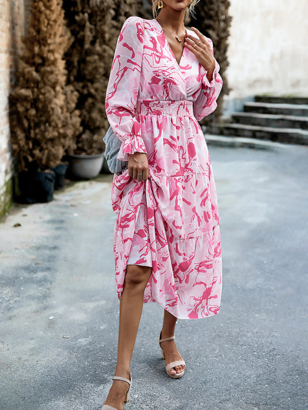 Romantic Printed V-Neck Maxi Dress – Lightweight Vacation Style