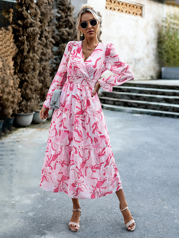 Romantic Printed V-Neck Maxi Dress – Lightweight Vacation Style