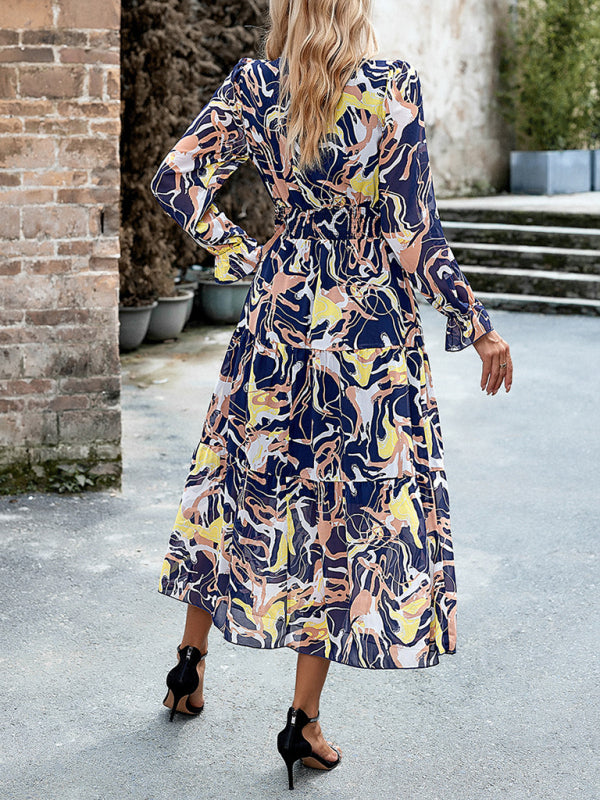 Romantic Printed V-Neck Maxi Dress – Lightweight Vacation Style