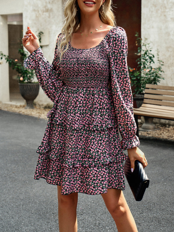 Elegant Square Neck Floral Dress – Graceful Fit & Woven Finish